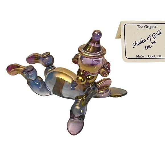 24k Shades Of Gold CLOWN FIGURINE 3" Art Glass One Of A Kind Sculpture + Tag - Picture 2 of 9
